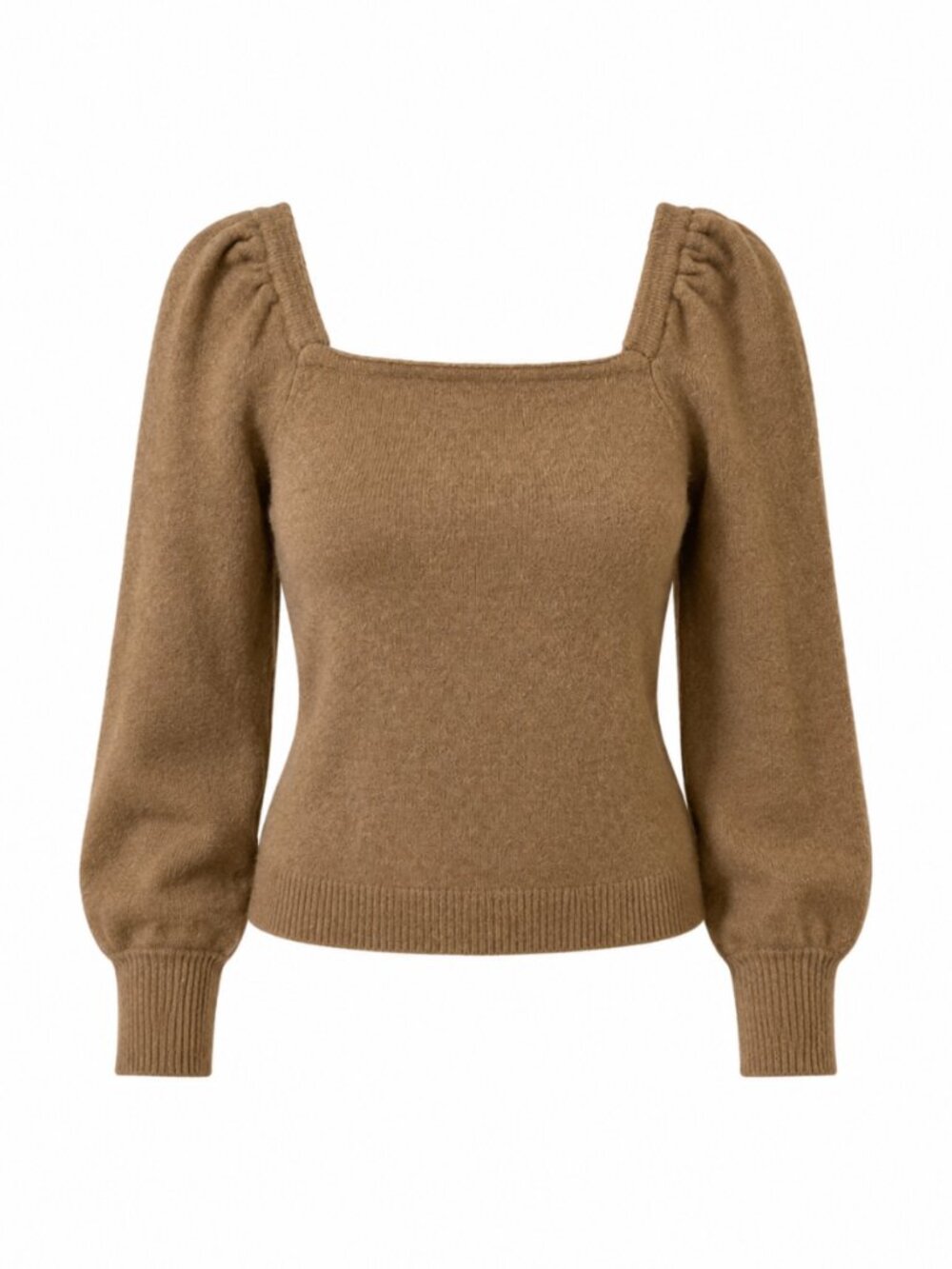 🪩 2/20 H&M Camel Puff Sleeve Square Neck Knit Sweater Size S
